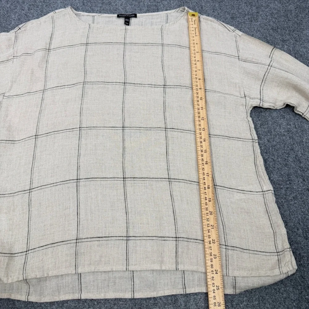 Eileen‎ Fisher Windowpane Organic Linen Blouse Size M Coastal Grandma Lagenlook